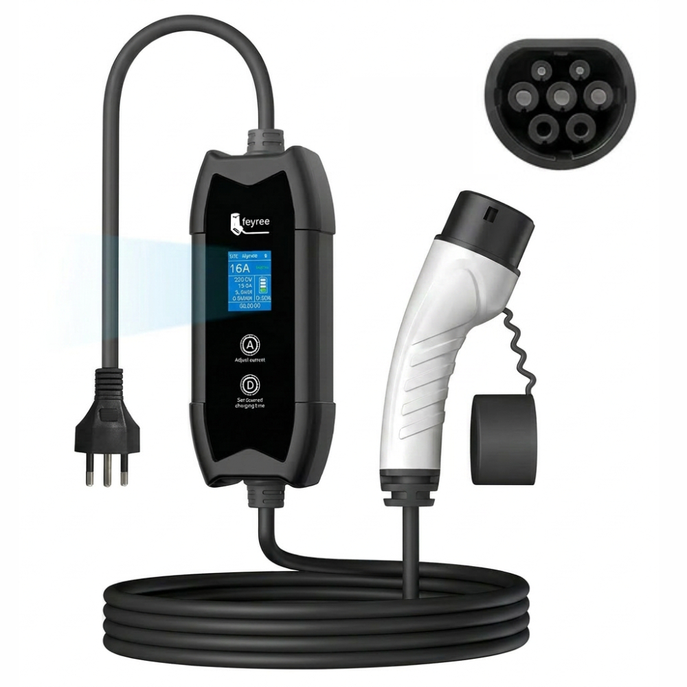 Carregador Portátil Carro Elétrico Tipo 2 3.5kw 16a 5 Metros Feyree