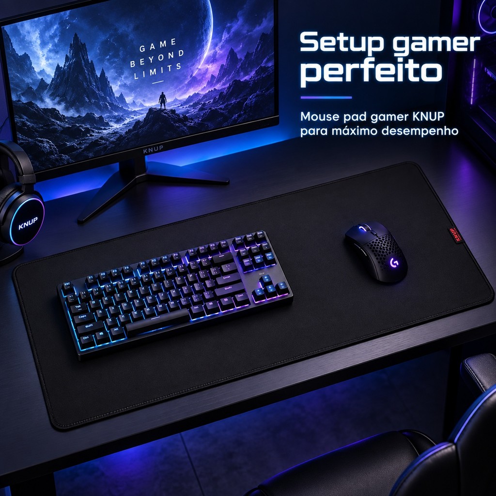 Mousepad Gamer XXL 80x30cm Superfície Lisa PU Base Antiderrapante Bordas Costuradas Setup Home Office