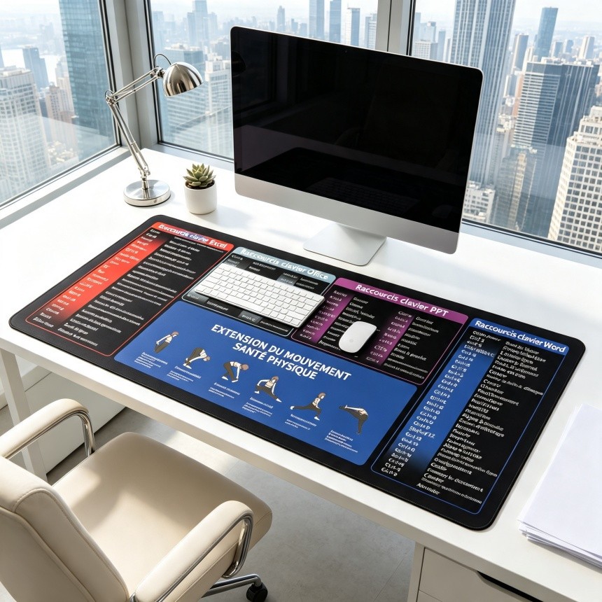 Mouse Pad XXL Atalhos de Teclado Office Excel Word PPT Consulta Tapete Mesa Escritório Antiderrapante 80x30cm