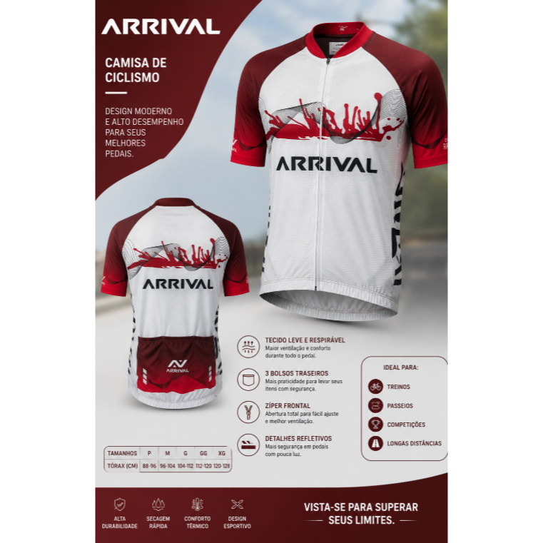 Camisa de Ciclismo Arrival Manga Curta com Zíper Frontal e Bolsos Traseiros - M