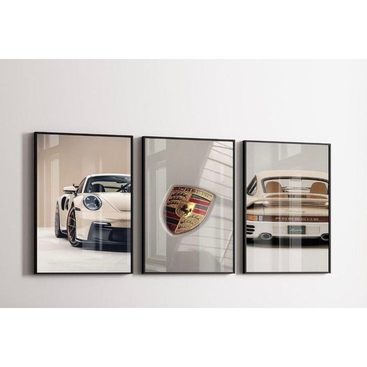 Quadros Decorativos Carros Esportivos Porsche Luxury Garagem e Sala (3 peças)