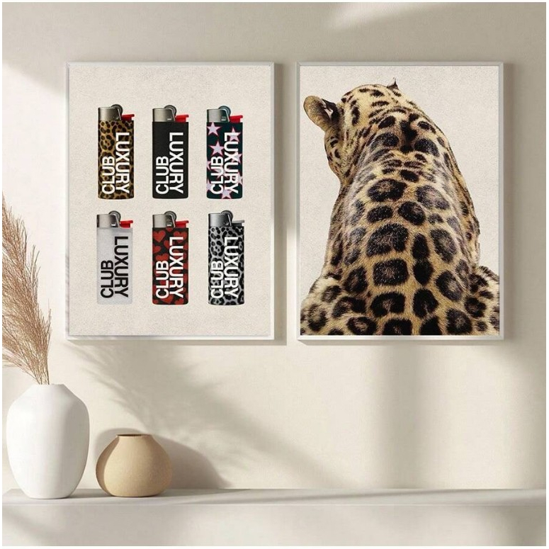 Quadros decorativos Isqueiros Luxury Club Leopardo Costas (2 peças)