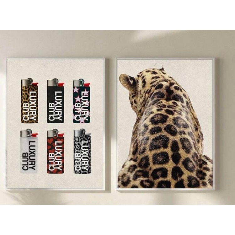 Quadros decorativos Dupla Onça Pintada Isqueiros Luxury Club Moderno (2 peças)