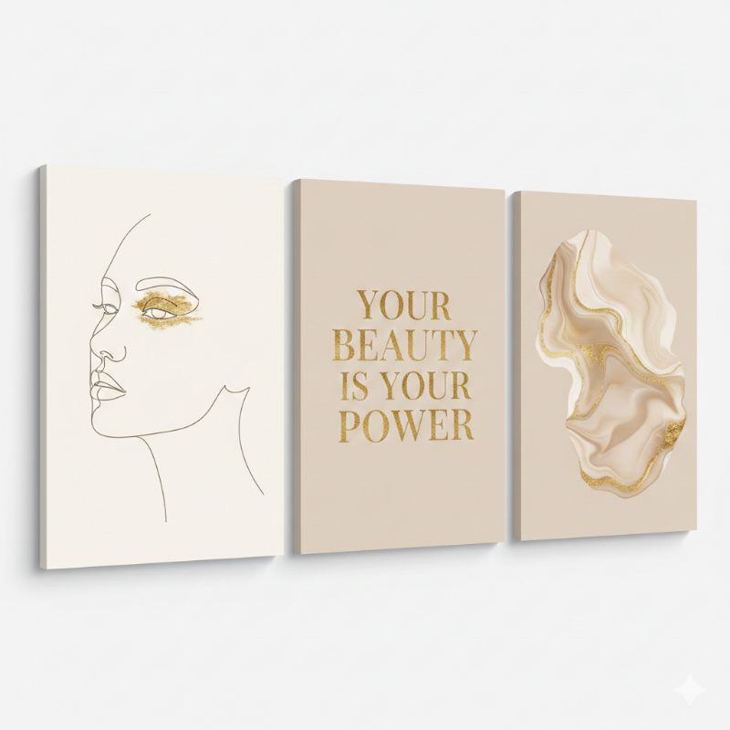 Kit 3 Quadros Decorativos Studio de Beleza Luxury minimalismo Salão