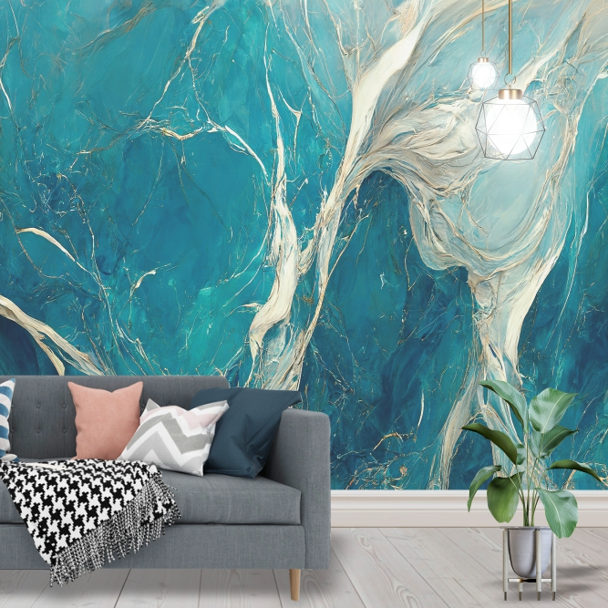 Papel de Parede Adesivo Mármore Azulado Luxury Decoração Casa Painel Completo