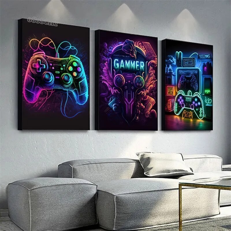 Kit 3 Quadros Decorativos Gamer Computador Decoração Setup
