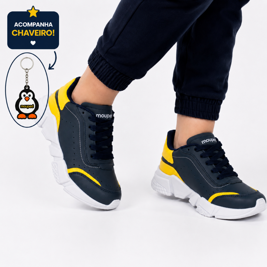 Tênis Infantil Masculino Menino Casual Escola Confortável Macio Azul com Chaveiro