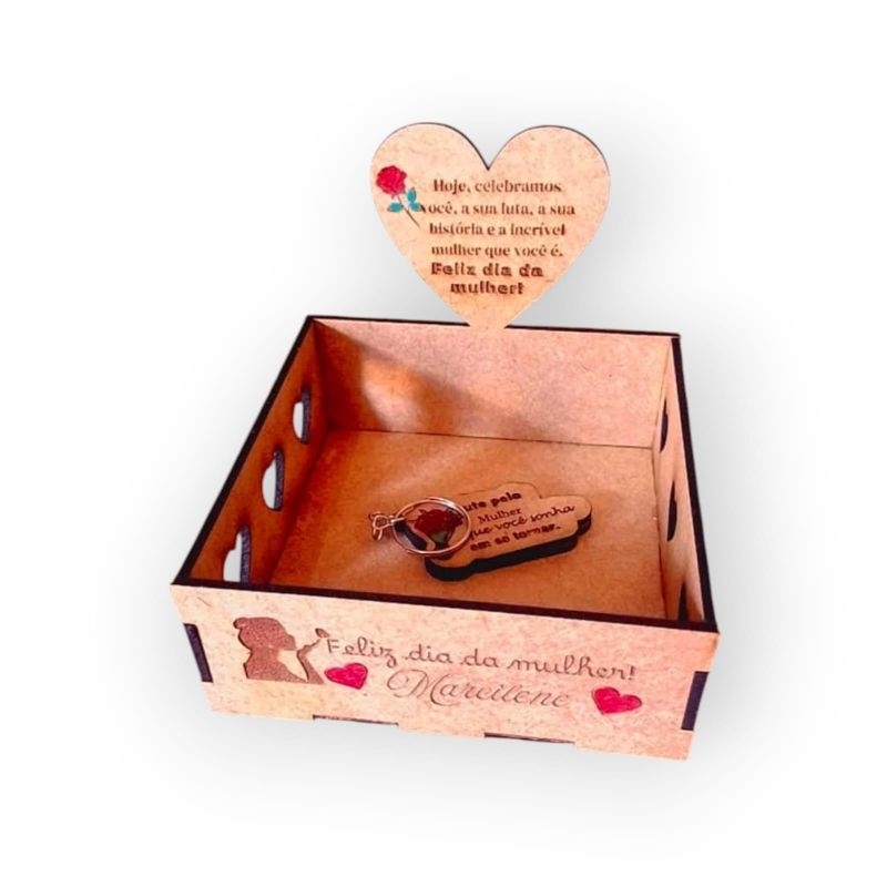 Kit caixa mdf 11x11x4,5  personalizado com chaveiro 10 unidades