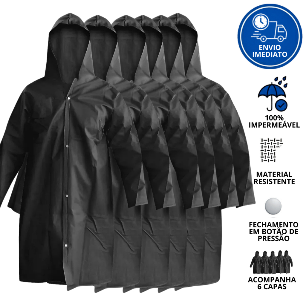 Kit 6 Capa De Chuva Preta Impermeável Pvc Forrado Com Capuz Motoqueiro