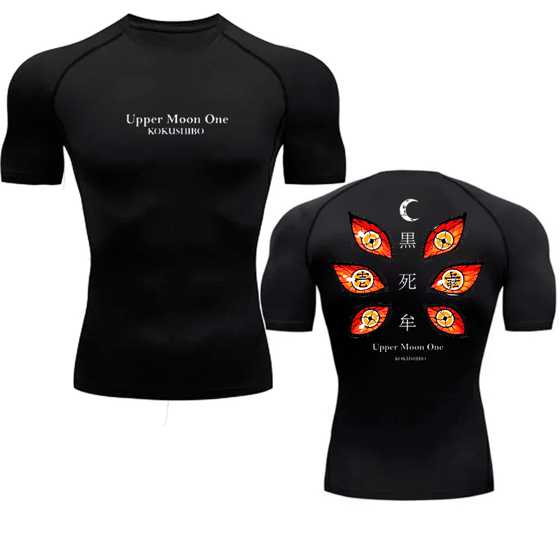 Camiseta de Compressão Justa Esportiva Treino Academia Anime Manga Demon Slayer Kokushibo Eyes