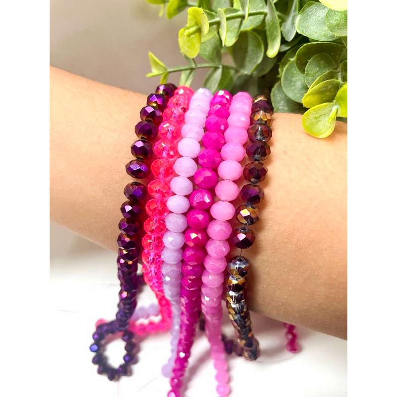 COD KI016 - Kit C/6 Fios de Cristal de Vidro 8mm Pink and Purple - Aprox. 360 Pedras (1 Fio de Cada Cor)