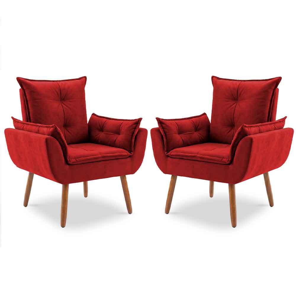 2 Poltronas Decorativa Pés Palito Suede Vermelho Red Poltrona Para Sala De Estar Recepção Escritório
