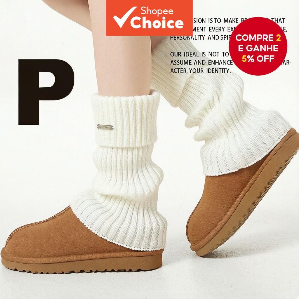 Polainas Femininas De Malha Grossa , Vintage Dobrável | Meias Grossas Com Etiqueta Prateada Retrô Y2K Creme Branco Estil