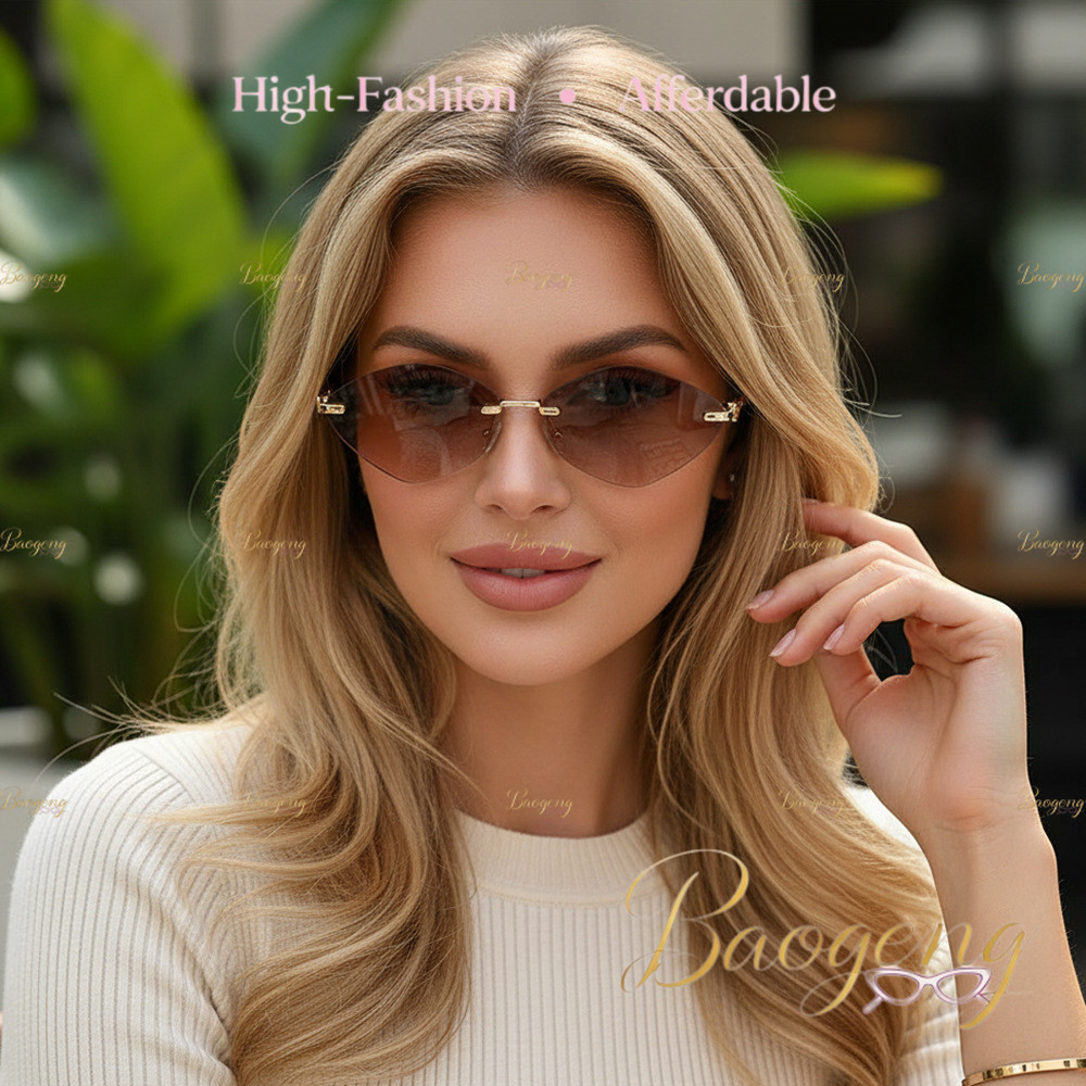 (BAOGENG) Nova Chegada Estilo Europeu Y2K Vintage Diamante Corte Borda Óculos De Sol Sem Aro Para Mulheres E Homens Prot