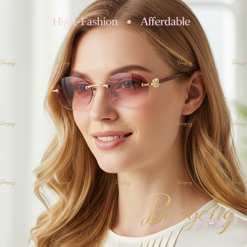 (BAOGENG) Nova Chegada Estilo Coreano Y2K Vintage Oval Pequeno Corte Borda Óculos De Sol Sem Aro Para Mulheres E Homens