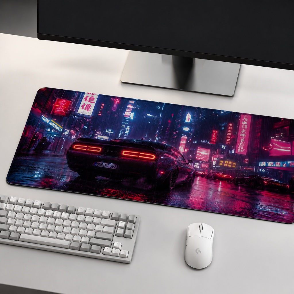 Mouse Pad Gamer 006 Grande Desk Mat Cyberpunk Carro Neon Antiderrapante