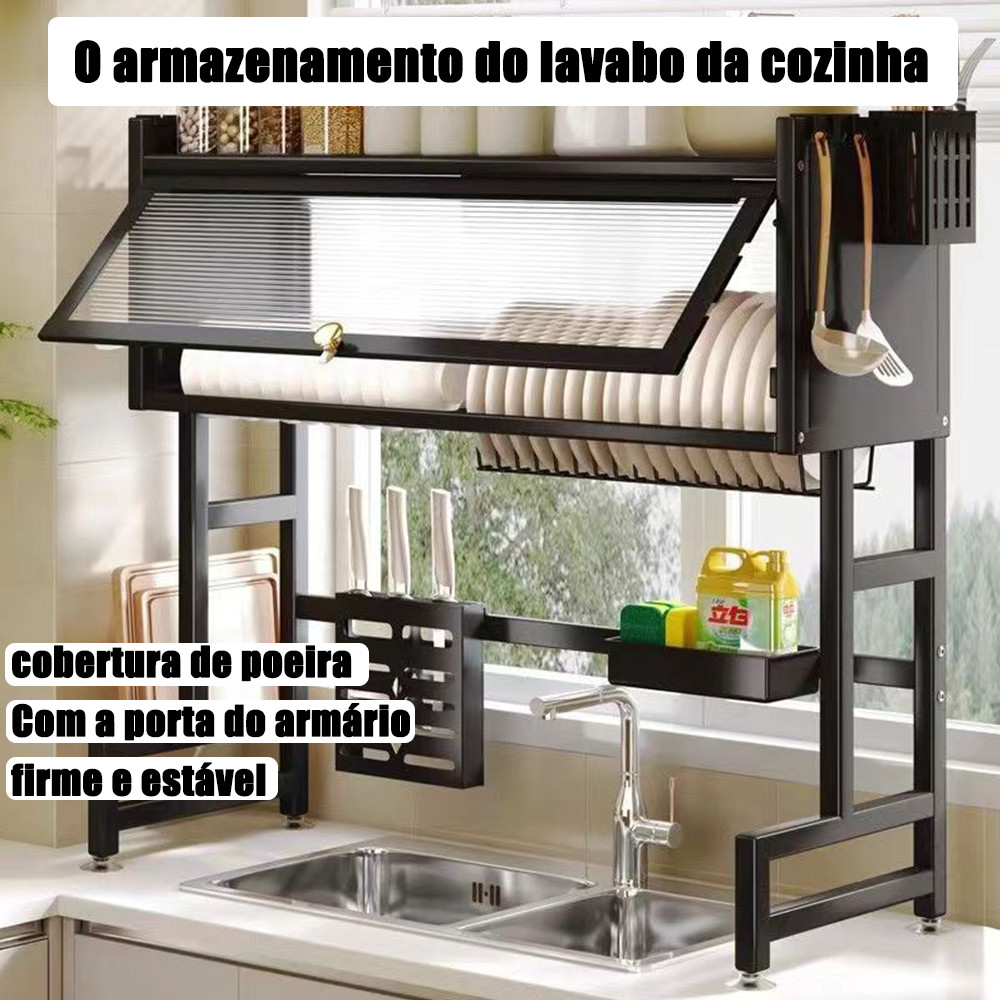 Rack de pia com porta Rack para pia Pias de cozinha Rack de asfalto de armazenamento Multi - função Dustproof porta