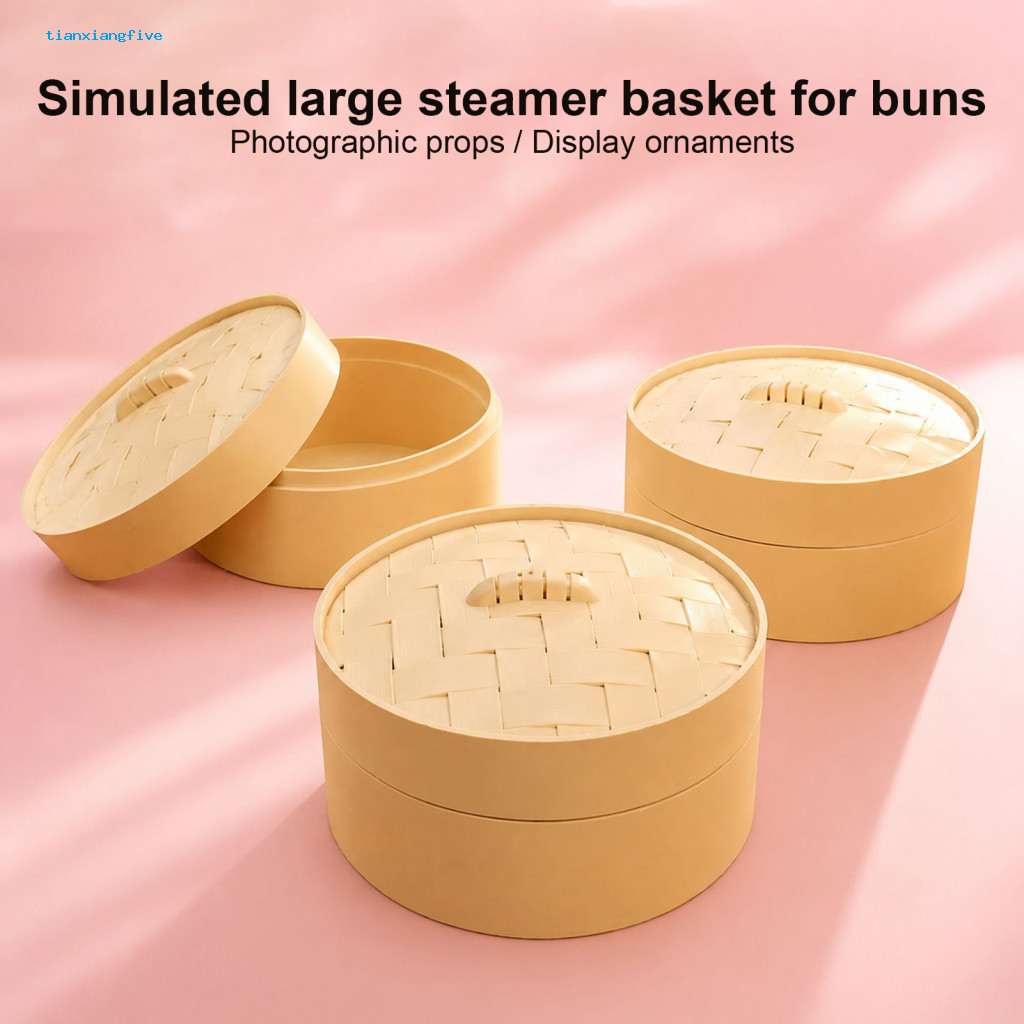 Mini Bamboo Steamer Container Fondant Bread Storage Box Shape with Lid – Diy Handmade Crafts Display Case Home for Col