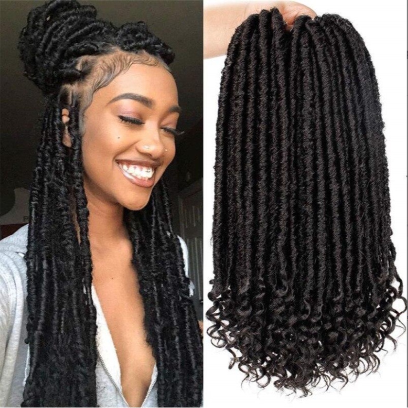 Deusa faux locs culry trança de crochê tranças  macio natural preto trança extensão de cabelo sintéticom MRCC.HAIR