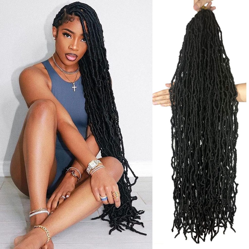 90cm Cabelos De Crochê Soft Locs 180g De Deusa Faux Para Mulheres Negras Fio Inteiro Pré-Lavado Longos Novos Natural Preto Trança De Cabelo Encaracolado Extensão