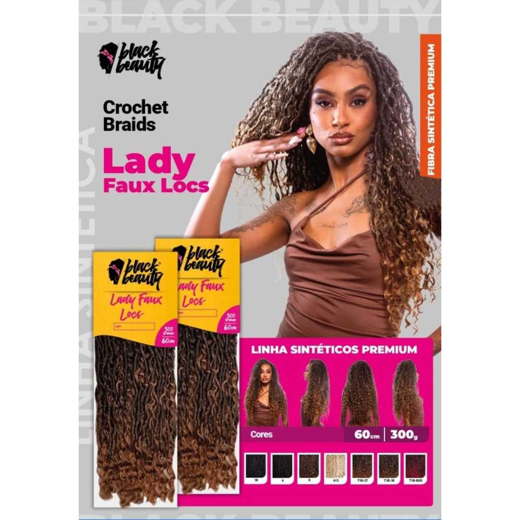 Cabelo Fibra Orgânica Crochet Braids Black Beauty  Estilo Lady Faux  Locs Tamanh:60cm (300g)