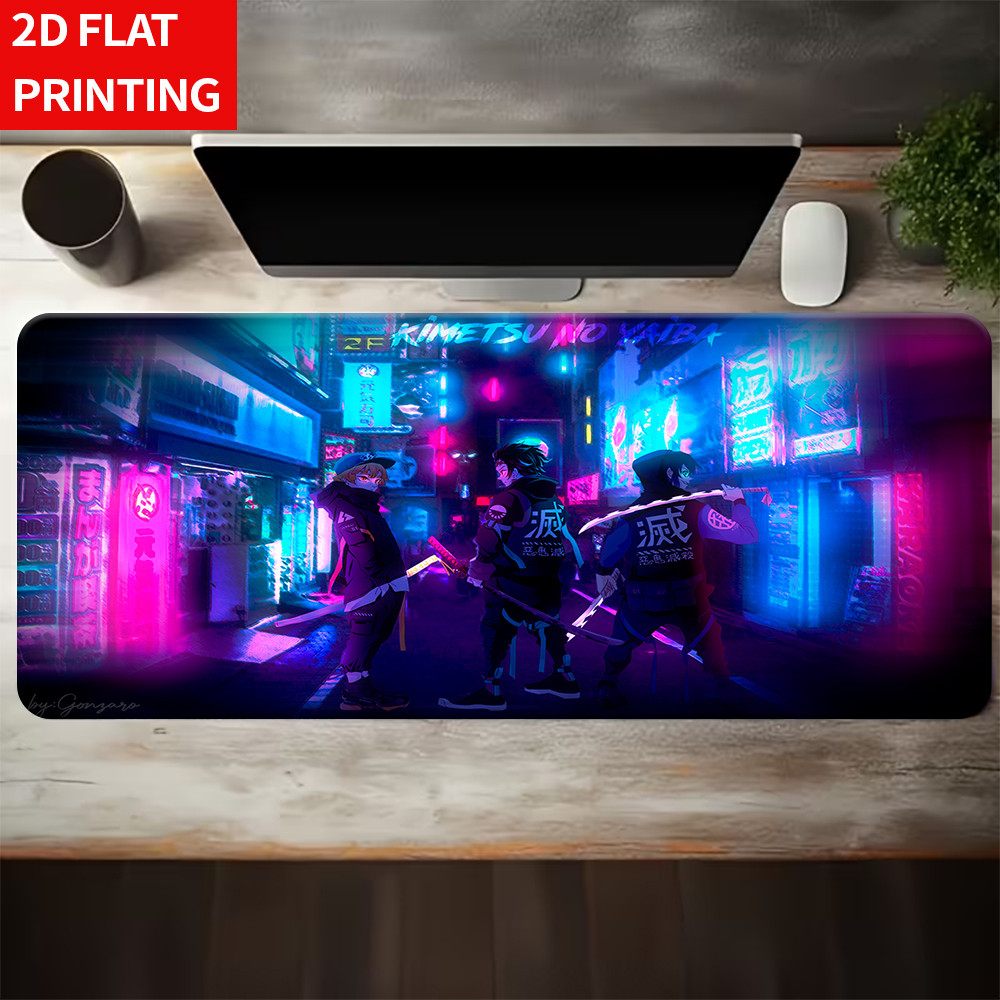 Mouse Pad Gaming-Tapete De Mesa Para Teclado E-Cyberpunk Street Samurai Antiderrapante Estilo Techno Urbano , Multitaman
