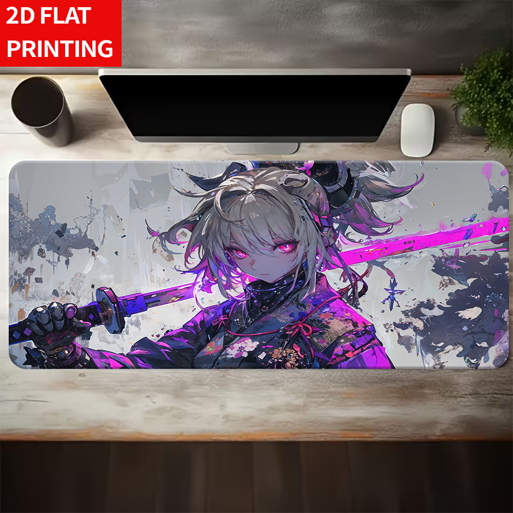 Mouse Pad Gaming-Tapete De Mesa Para Teclado E-Cyberpunk Samurai Girl Estilo Tecnológico Abstrato , De Tamanho Grande ,