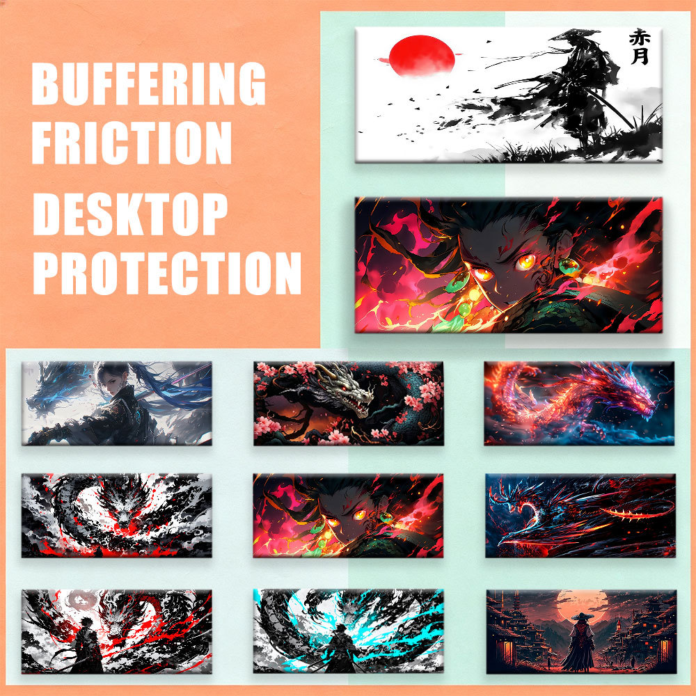 Grande Tinta Chinesa Samurai Lua Vermelha Arte Gaming Mouse Pad Base De Borracha Antiderrapante Alta Precisão PC Noteboo