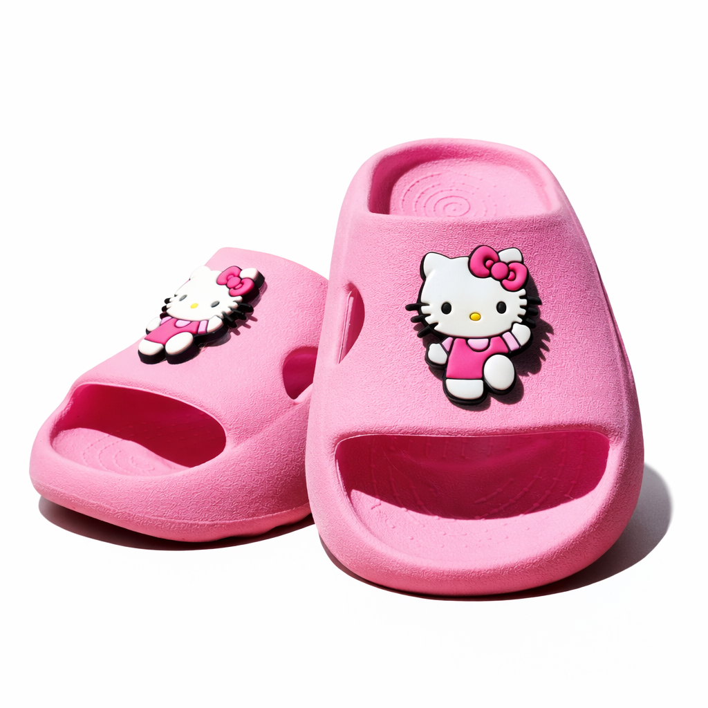 Chinelo Infantil Menina Nuvem Slide Enfeite Boneca Kitty Casual Macio Antiderrapante Confortável