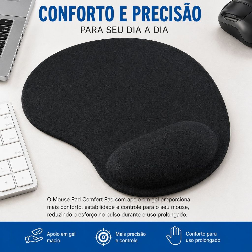 Mouse Pad Ergonômico com Apoio em Gel Anti Stress Antiderrapante Gamer Escritório