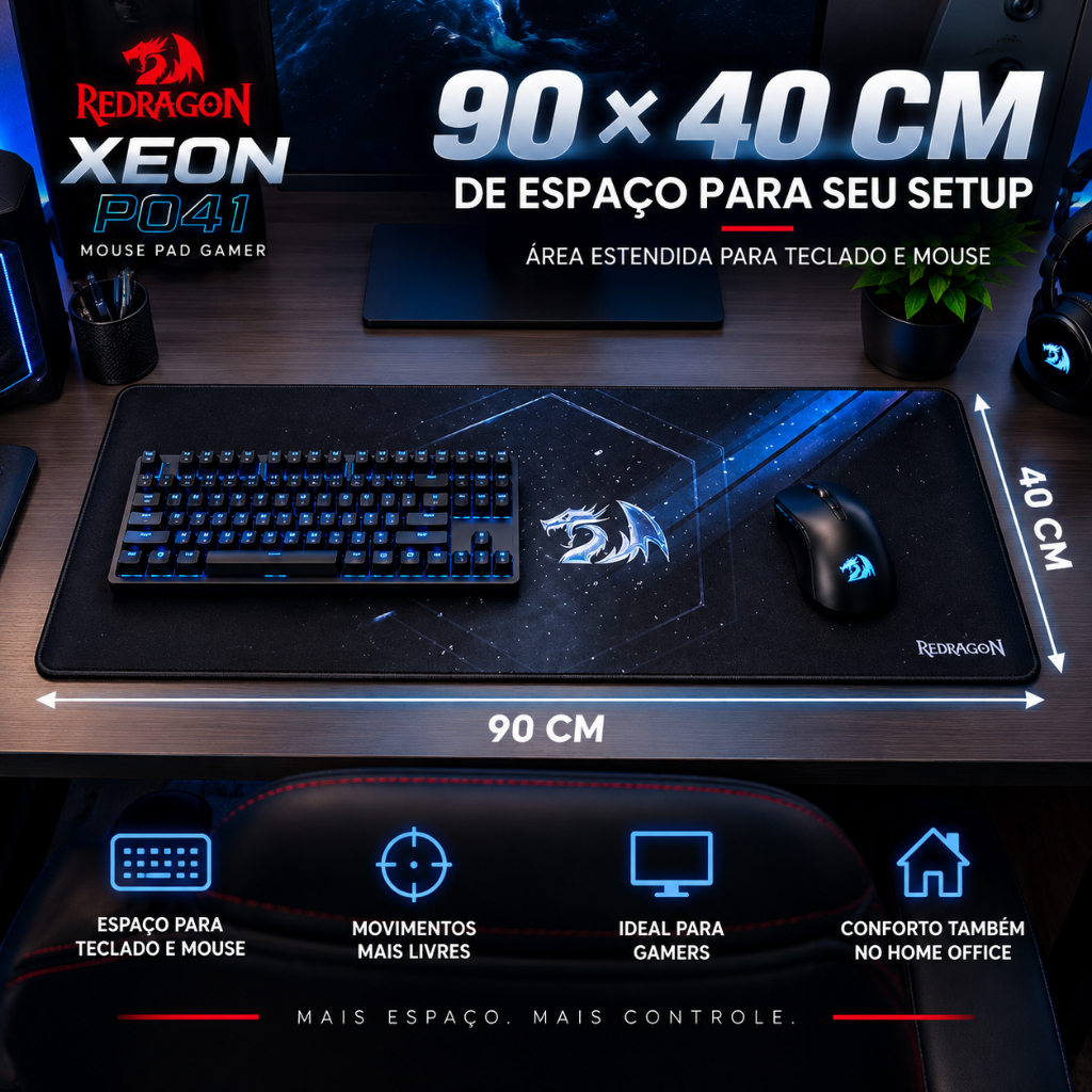 Mousepad Gamer Redragon Xeon 90x40 cm Mouse Pad superfície premium anti derrapante