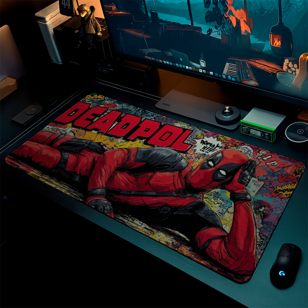MousePad Speed Gamer Antiderrapante Bordas Costuradas Confortavel Liso Com Estampa De Anti-Heroi Deadpol Varios Tamanhos
