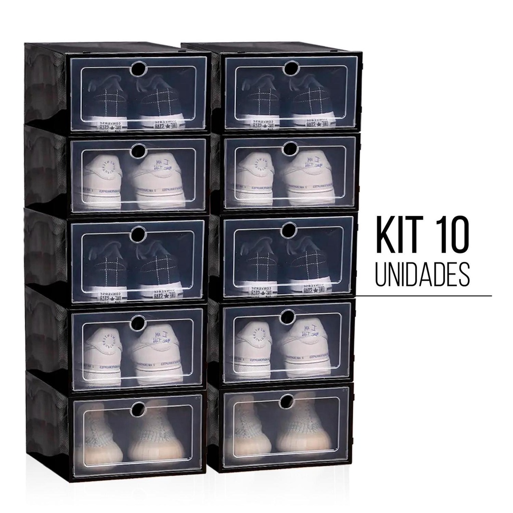 Sneaker Box Organizador De Sapatos E Objetos Preta 10 Unidad