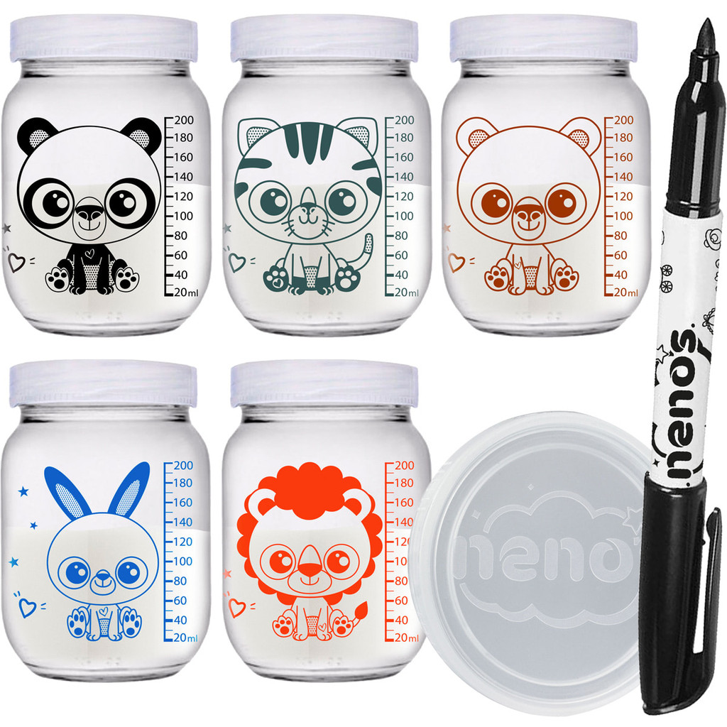 Potes de Vidro 267ml Armazenar Leite Materno ou Papinha, Tampa Plastica BPA-Free (Kawaii)