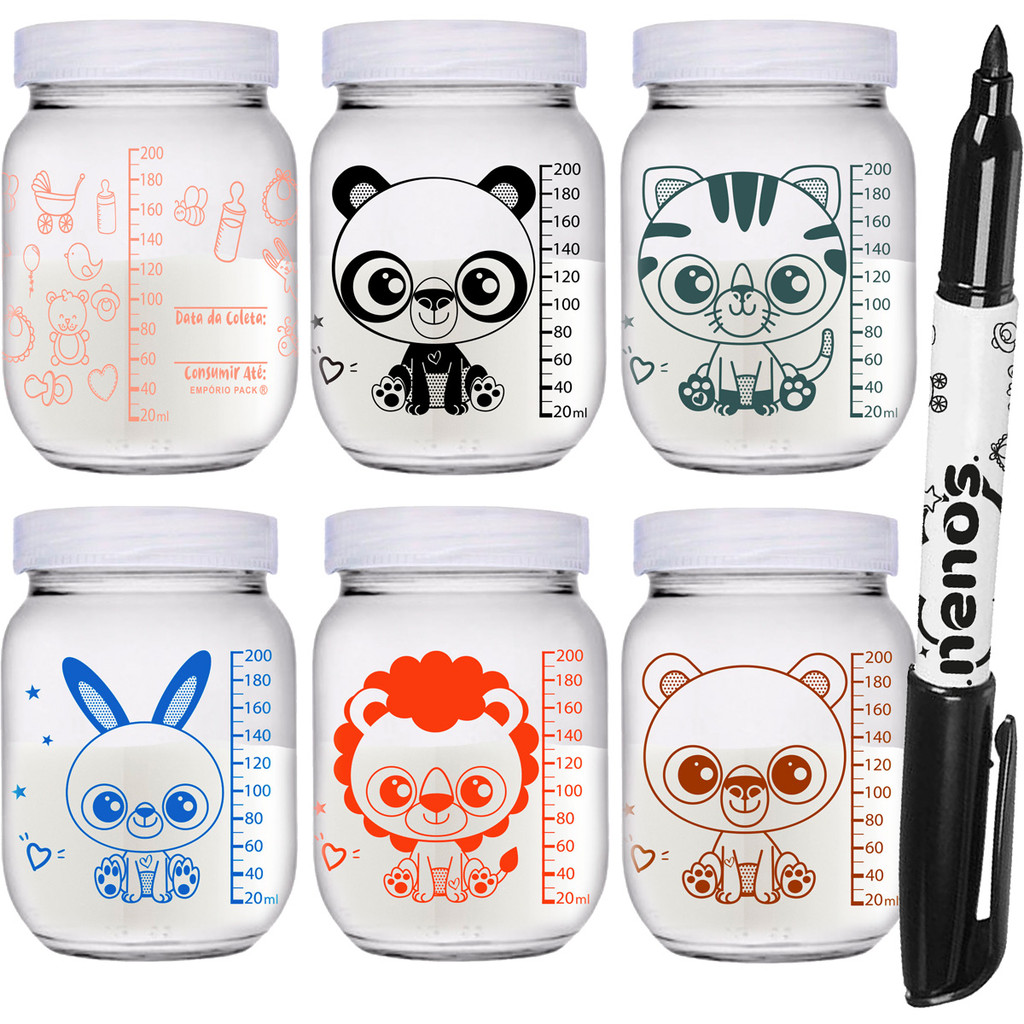 Potes de Vidro 267ml Armazenar Leite Materno ou Papinha, Tampa Plastica BPA-Free (Kawaii-Rosa)
