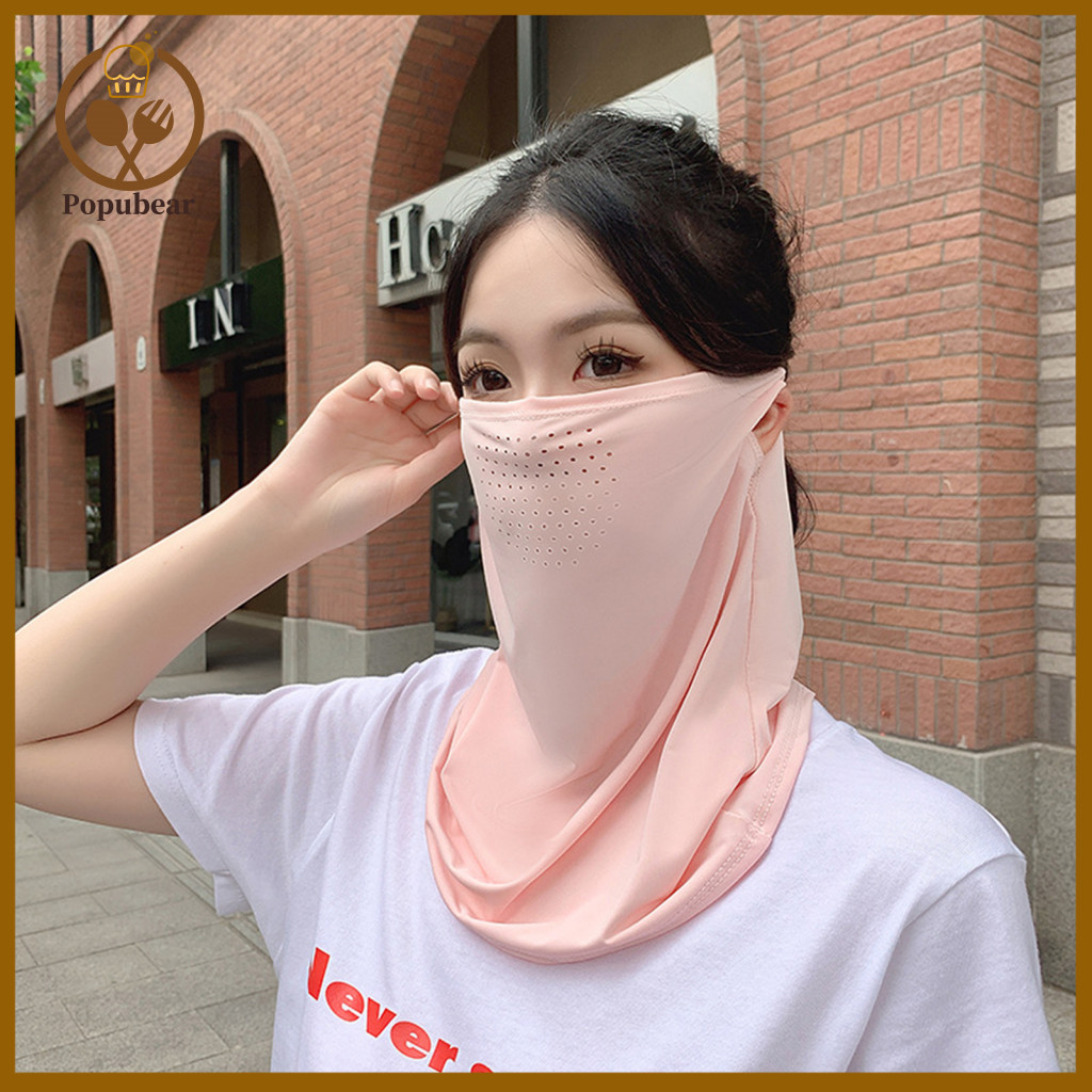 Uv Protection Neck Gaiter Sun Face Guard Ice Silk with Quick-dry Fabric Breathable Mesh Elastic Earhooks Extended for Ou