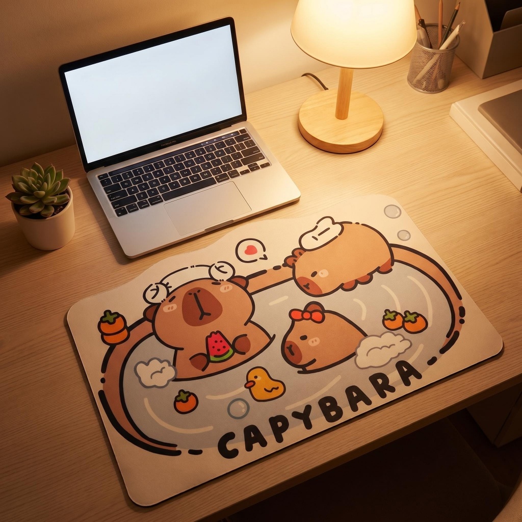 Mouse Pad/ Desk Pad de Capybara fofa Mesa 60x40cm Non-Slip Mat Setup gamer Study Protector
