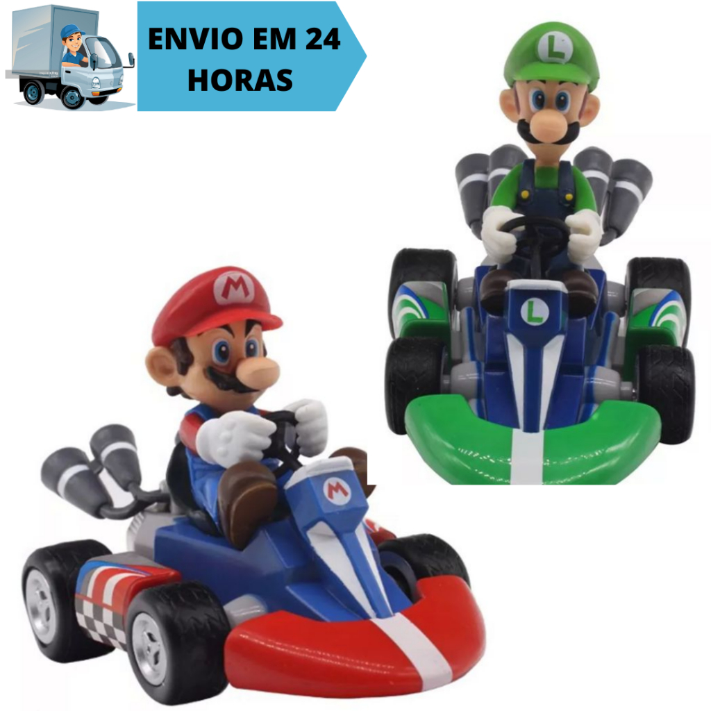 Combo Kit 2 Mario E Luigi Kart Puxar Para Trás Do Carro De Corrida Motorista Super Mario 15 PVC Figura Brinquedos