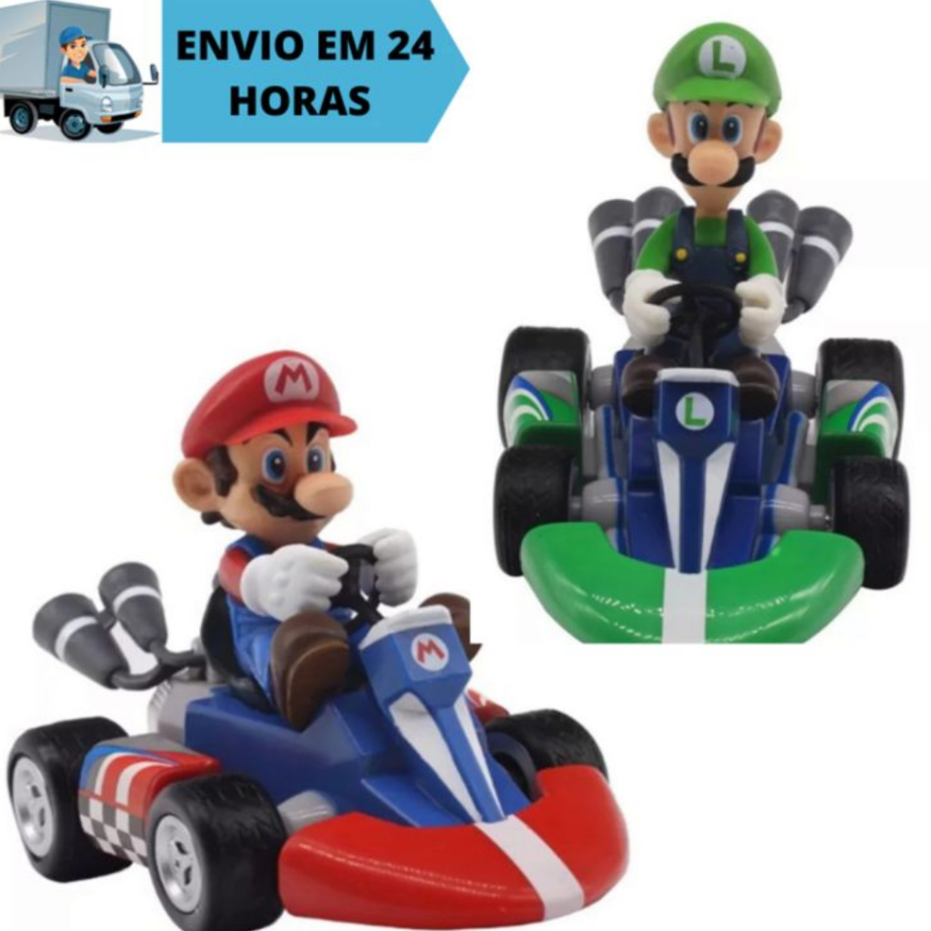 Combo Kit 2 Mario E Luigi Kart Puxar Para Trás Do Carro De Corrida M Luigi Yoshi 15 cms PVC Brinquedos As Crianças