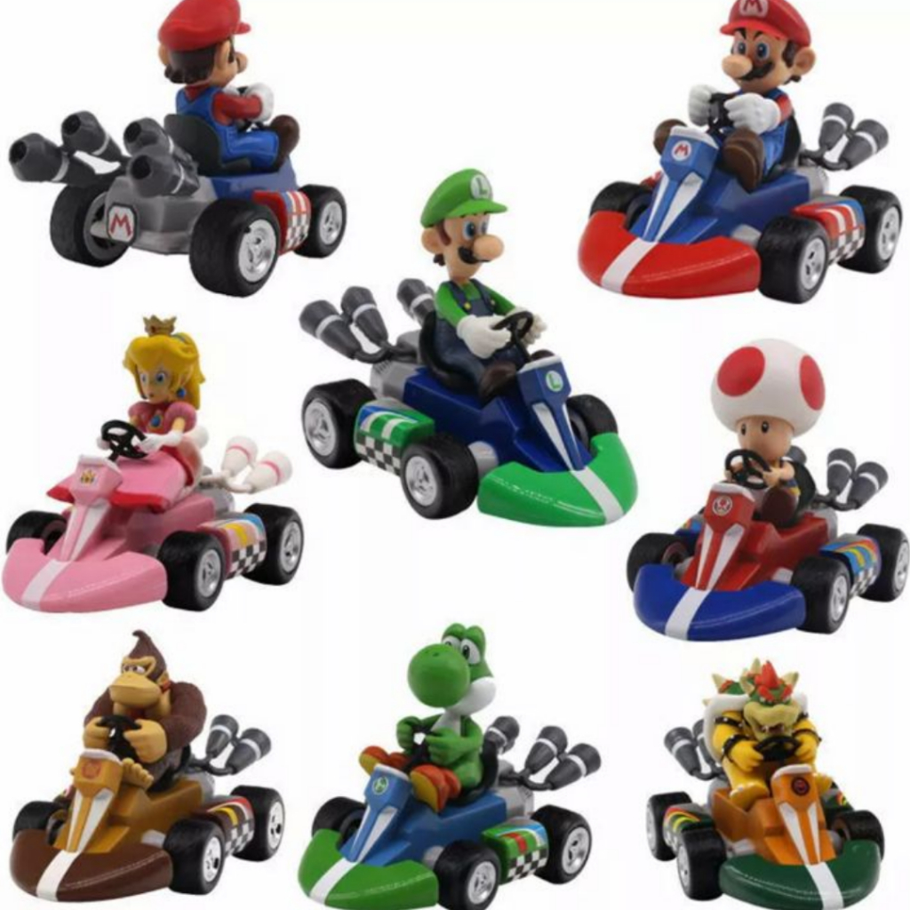 Mario Kart Puxar Para Trás Do Carro De Motorista Super Luigi Yoshi 15 Centímetros PVC Figura Brinquedos As Crianças