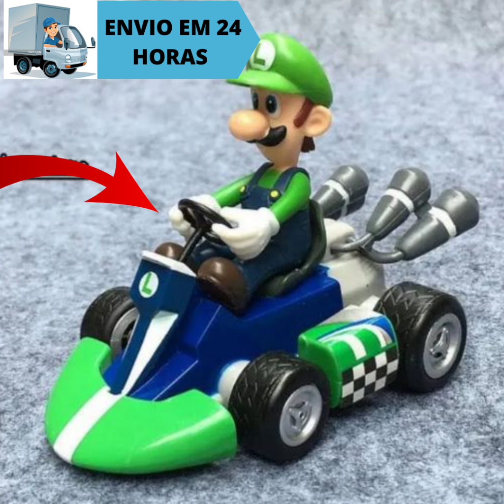 Carro Luigi Kart Puxar Para Trás Do Carro De Corrida Motorista Super Luigi Yoshi 15 Centímetros PVC Figura Brinquedos As Crianças