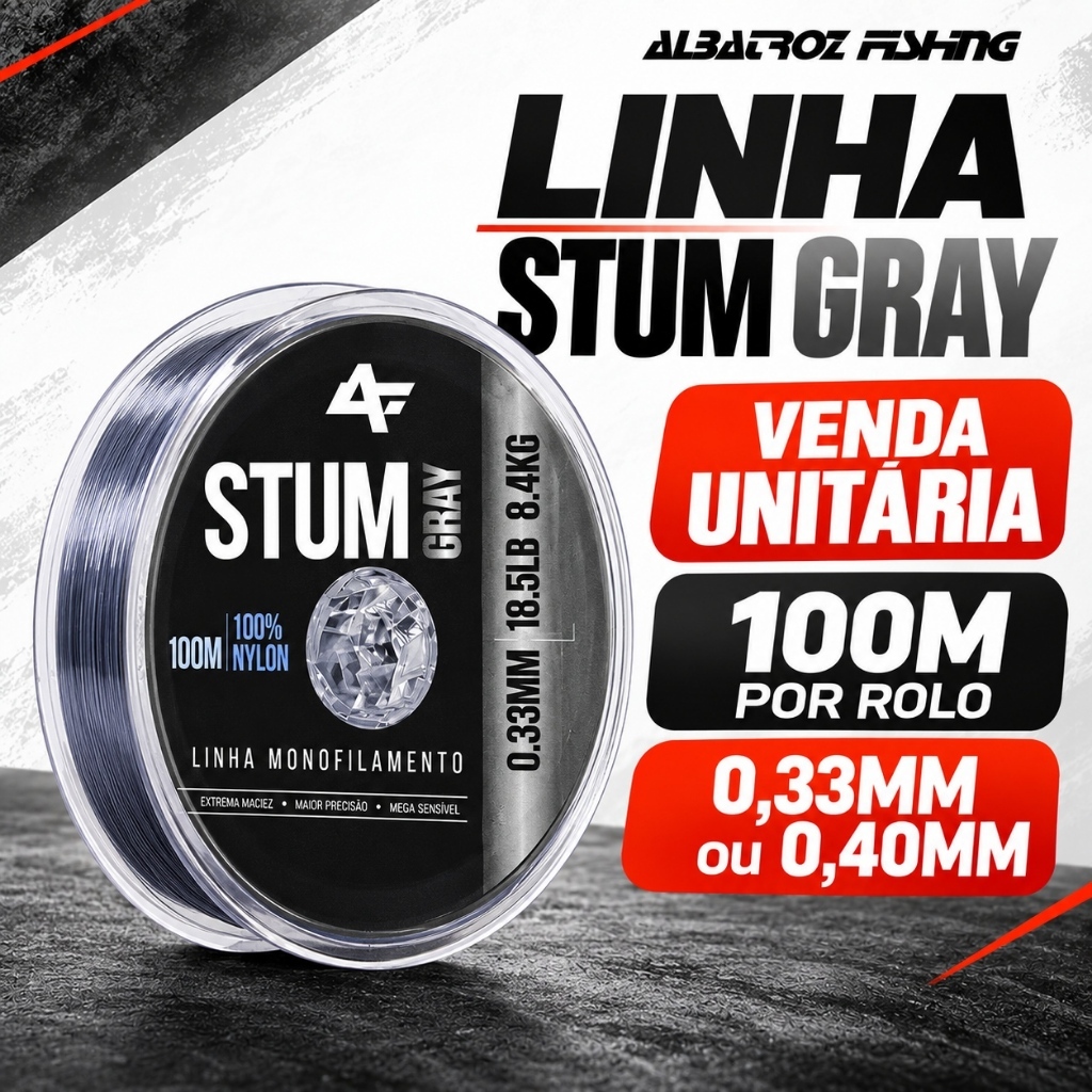 Linha de Pesca Albatroz Fishing STUM Gray 100m Monofilamento Nylon 0,33mm 18.5lb ou 0,40mm 26.7lb 1 Rolo