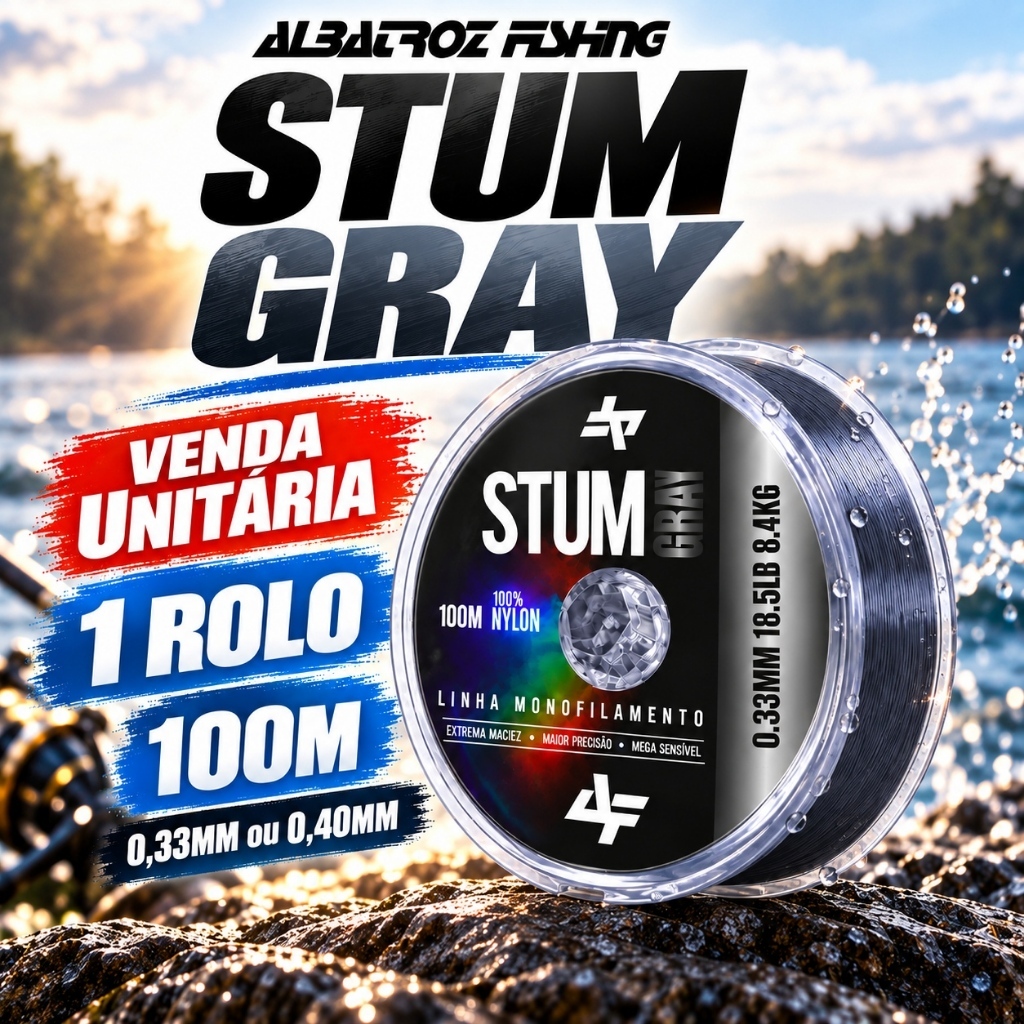 Linha Monofilamento Albatroz Fishing STUM Gray 100m 100% Nylon 0,33mm 8.4kg ou 0,40mm 12.1kg 1 Rolo