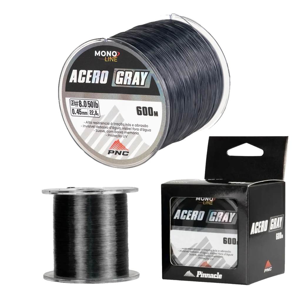 Linha Monofilamento PNC Acero GRAY - 0,45mm 50lbs - 600m