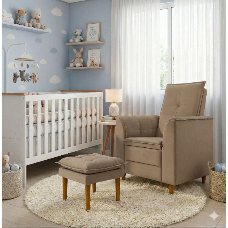 Poltrona Multifuncional Com Puff Suede Cappuccino Liso Tana Decor