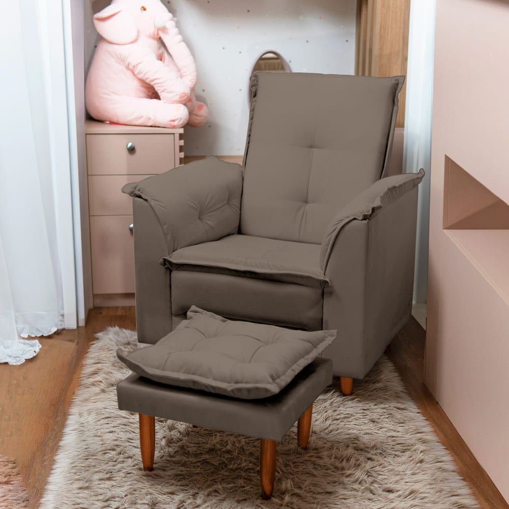 Poltrona Presente Para Dia das Mães Luna Com Puff Suede Cappuccino Liso Tana Decor