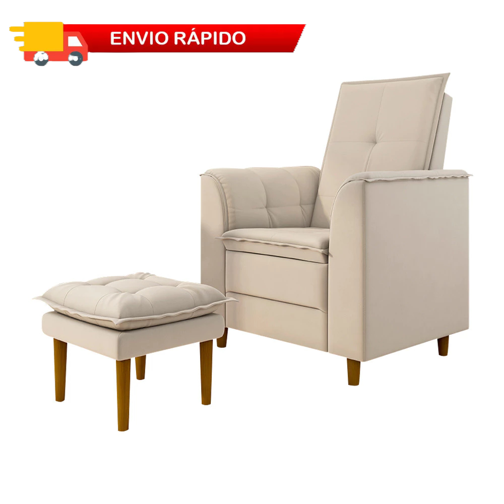 Poltrona Presente Para Dia das Mães Luna Com Puff Suede Bege Liso Tana Decor