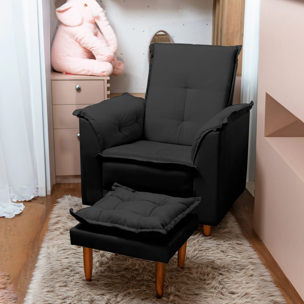 Poltrona Multifuncional Com Puff Suede Preto Tana Decor