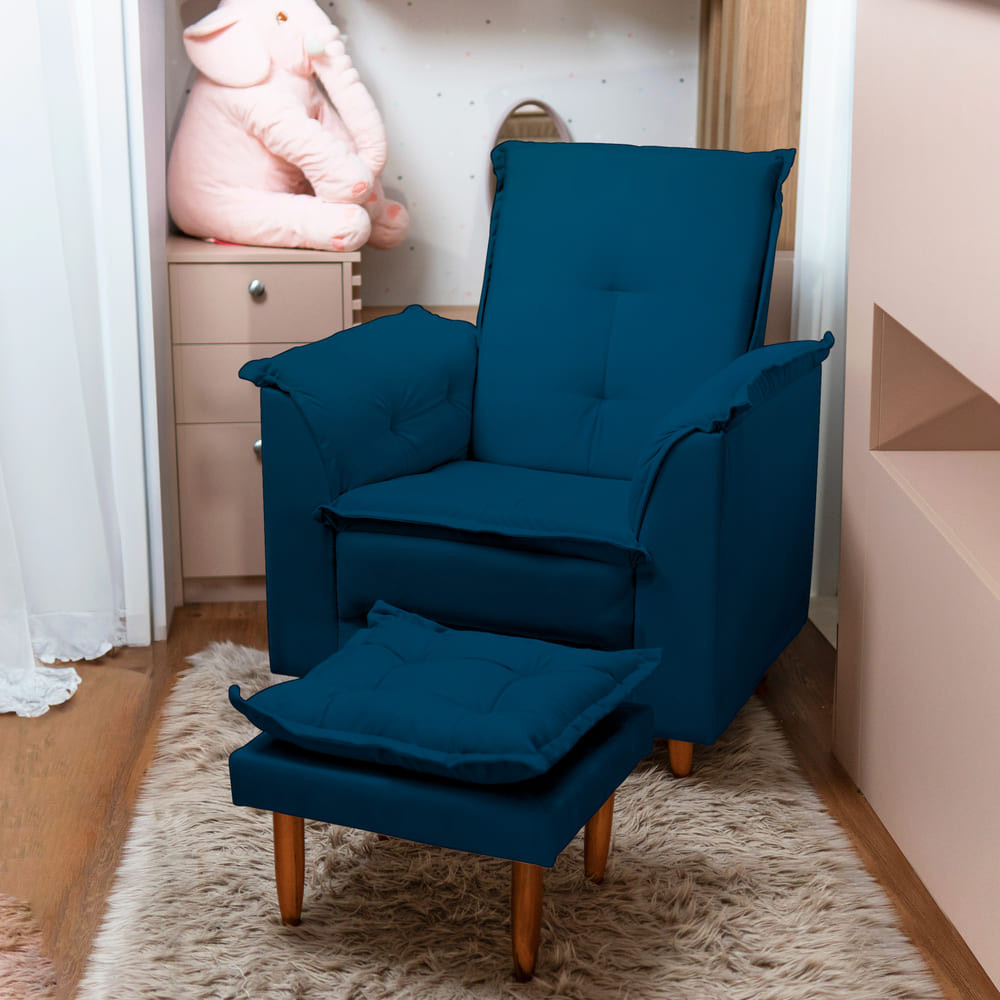 Poltrona Multifuncional Com Puff  Veludo Azul Marinho Tana Decor