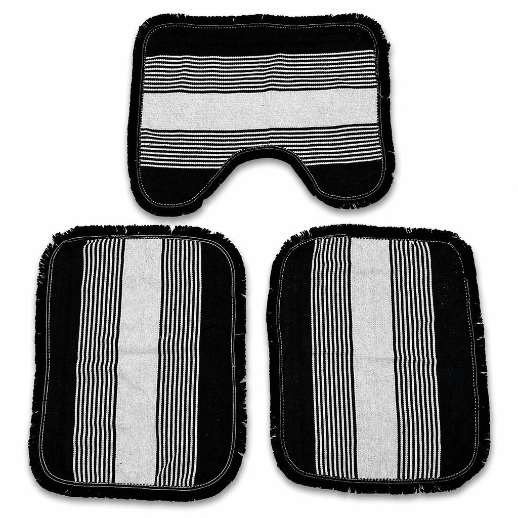 Conjunto Kit Tapete Banheiro Listrado 3 Peças 100% Algodão Moderno Tampa Vaso Pia U Premium Macio